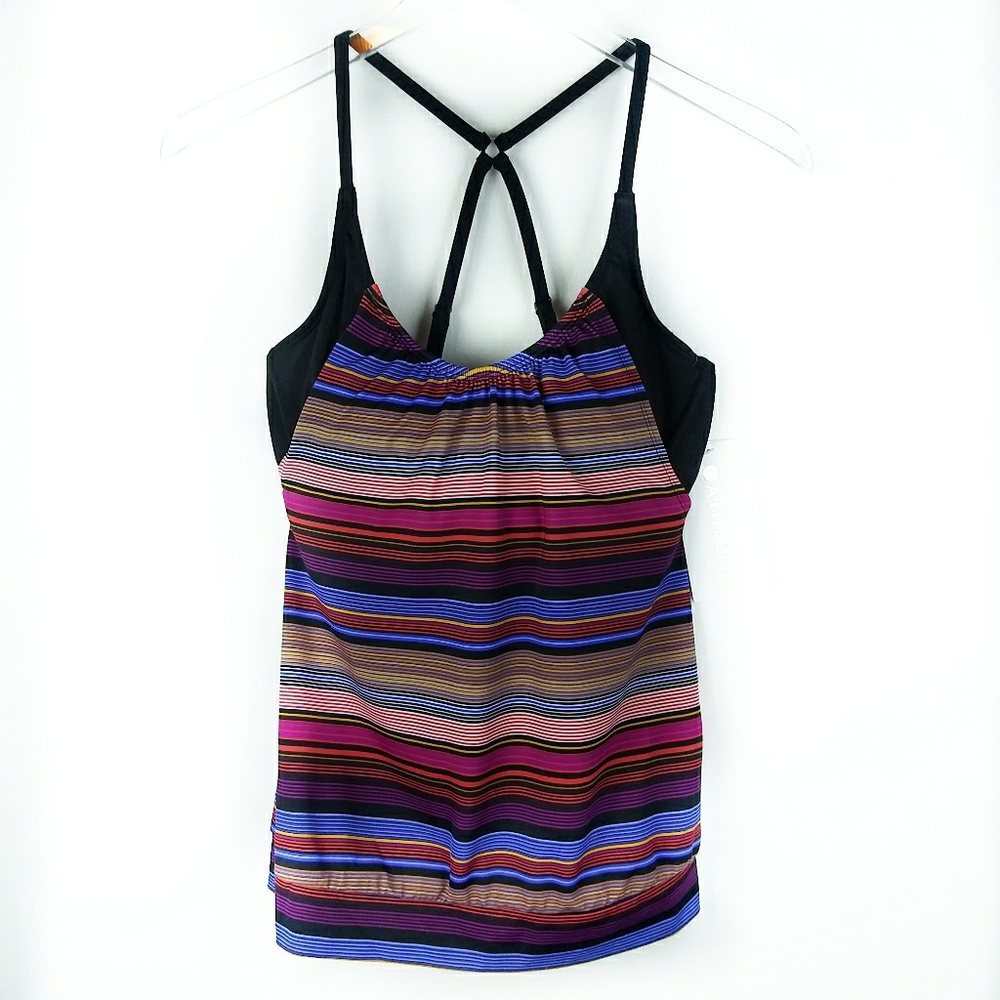 Altheta black and multi striped blousy tankini